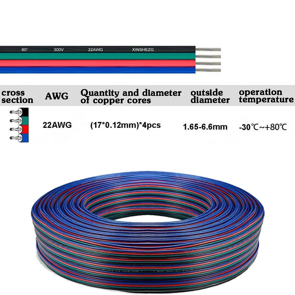 22 AWG 2Pin 3Pin 4Pin 5Pin 6Pin Electronic Cable Extension Wire for 5050 3528 COB RGBW RGB CCT RGBWW RGBCCT LED Strip Lights Car