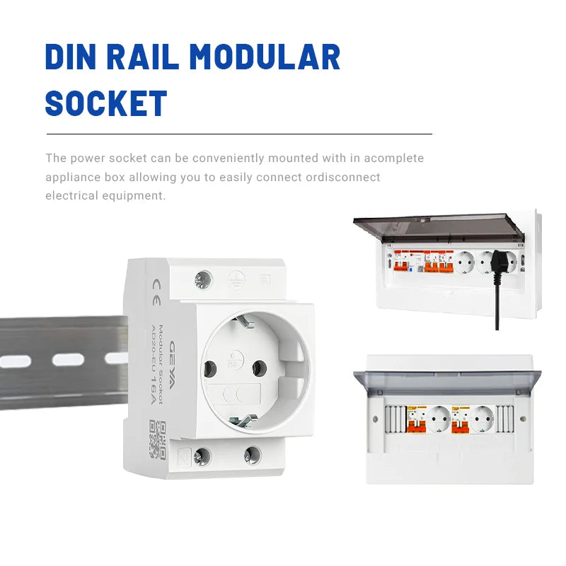 GEYA EU/US Type DIN Rail Socket Mount Modular Power Socket Single AC Outlet Built in Protective Outlet for Distribution Panel