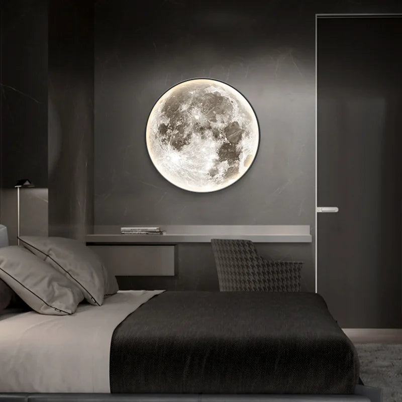 Modern Moon 3D Mural Wall Lamp Realistic LED Light Home Accessories Bedroom, Living Room Ceiling Lamp with Remote Control Decor