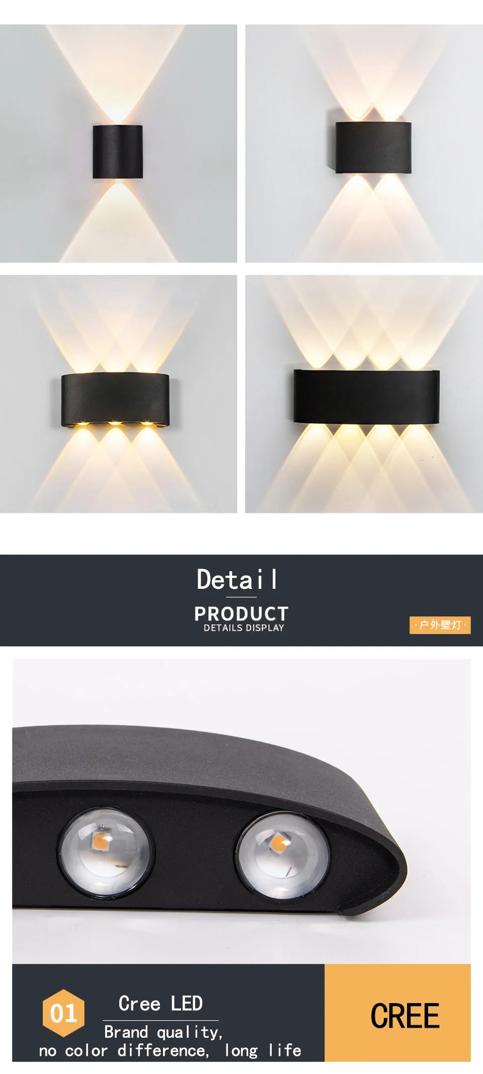 Modern style LED light source outdoor waterproof IP65 plastic garden lighting indoor bedroom living room staircase wall lamp