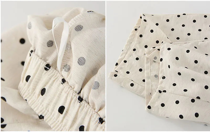 Polka Dot Cotton Linen Pants White Women Wide Leg Summer Spring Baggy Trousers For Woman High  Waist Linen Loose Pants Women