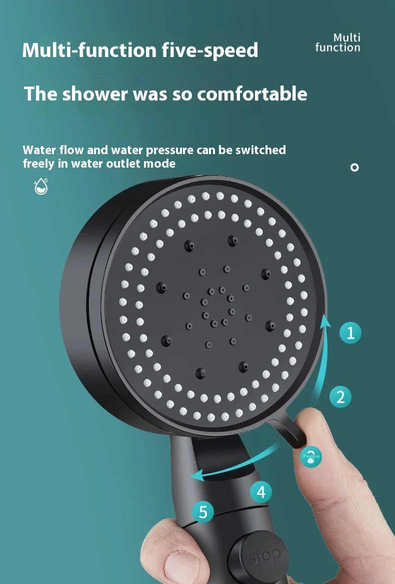 5 Modes Speed Adjustment Self-cleaning Shower Head High Pressure Adjustable with Hose Water Shower Bath Bathroom Accessories