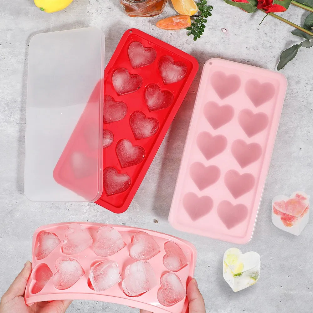 New 3D Love Heart Ice Tray Silicone Pink Blue Red Ice Cube Mold 10 Compartment Easy Release Cupcake Mold Kitchen Gadgets