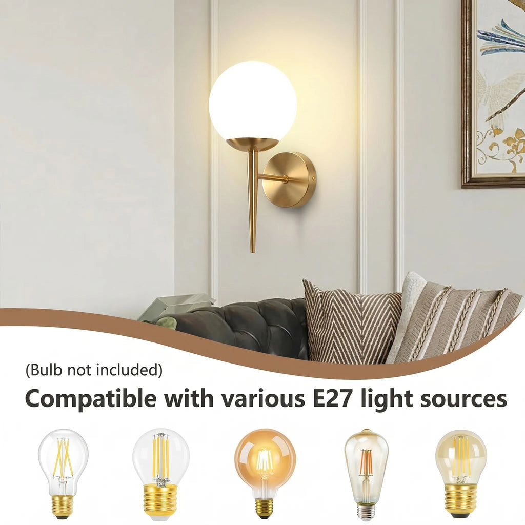 Modern Led Wall Lamps Indoor Golden Wall Lights with Milky PVC Round Ball Bedside Wall Lights Double G9 Bulbs with Light Bulb