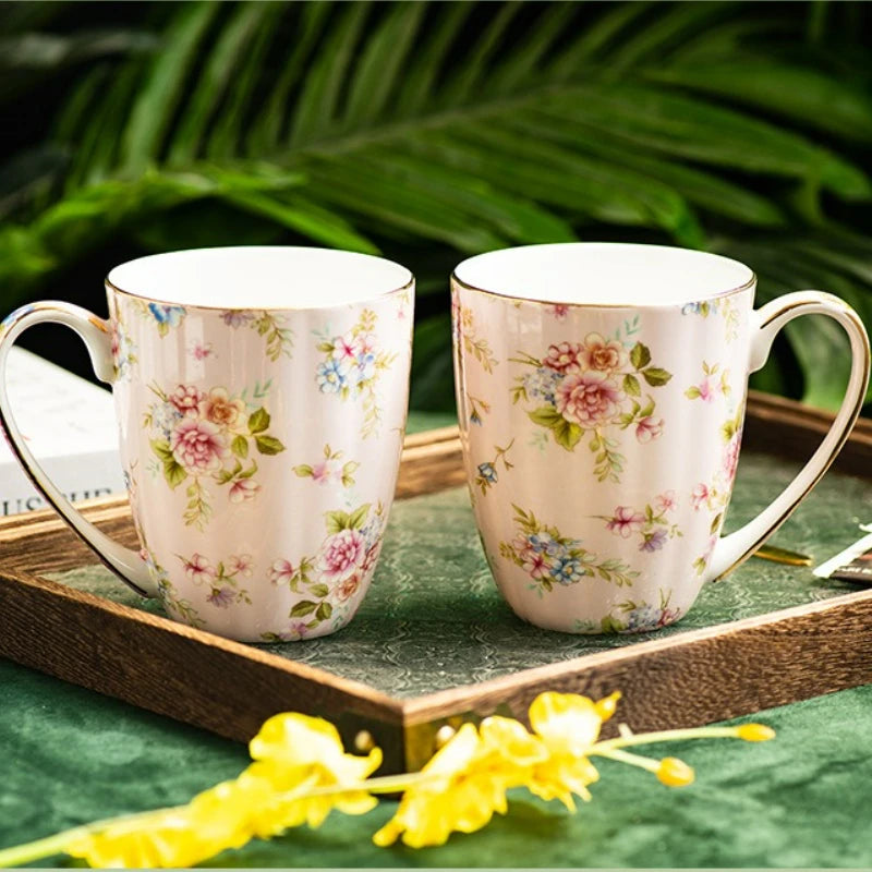 Ceramic Cup Creative Couple's Cup Vintage Flower Home Breakfast Milk Cup Office Afternoon Tea Coffee Water Mug Home Drinkware
