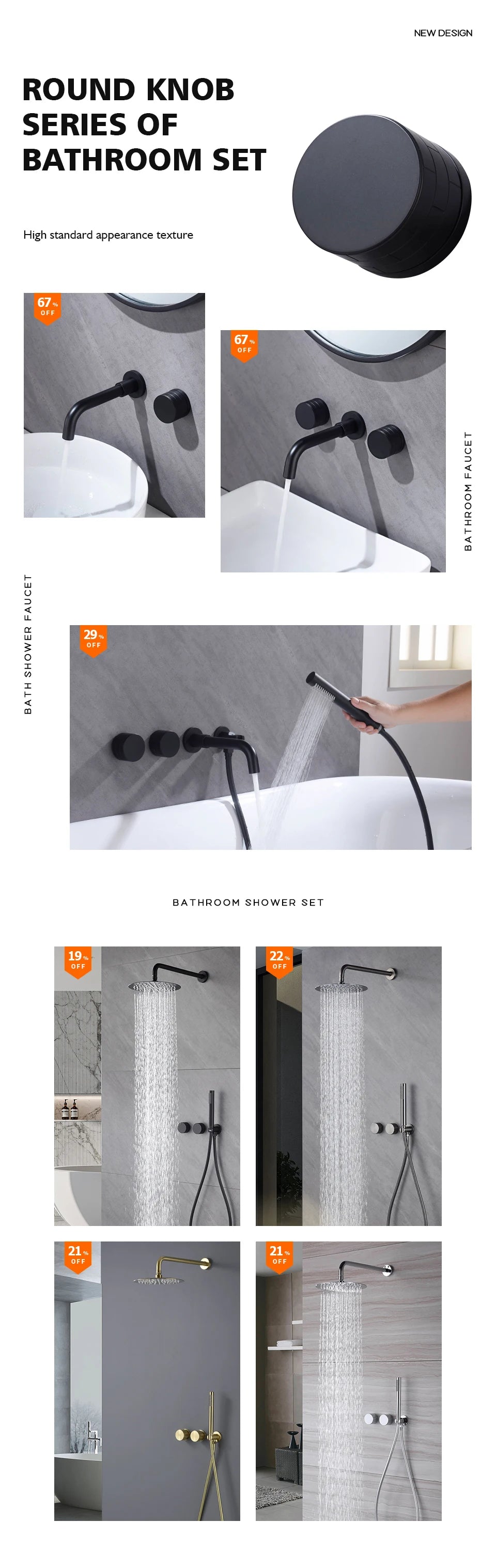 Black Bathroom Faucet Brass Double Lever Wall Mounted Sink Faucets Hot Cold Water Polished Taps Basin Mixer Brushed Gold Tap Set