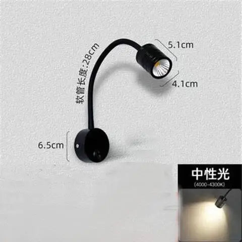 cabinet Lights Black, Flexible Gooseneck Lamp LED 3W 3000K Wall Mounted 220V with Switch for Bedrooms Living Room Indoor Lo