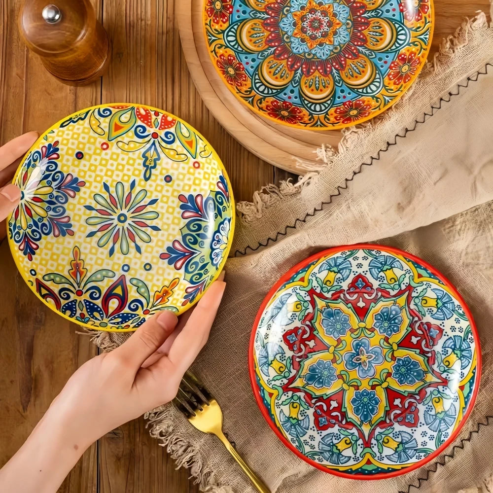 6.3-inch ceramic Bohemian style restaurant kitchen serving appetizer plates, fruit plates, salad plates, hotel bone plates