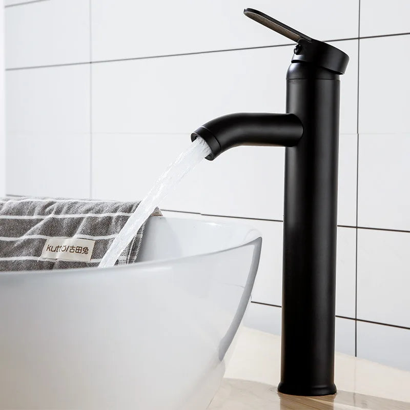 Black Basin Faucet Stainless Steel Paint Faucet Bathroom Single Handle Basin Faucets Blacked Single Hole Hot Cold Mixer Tap