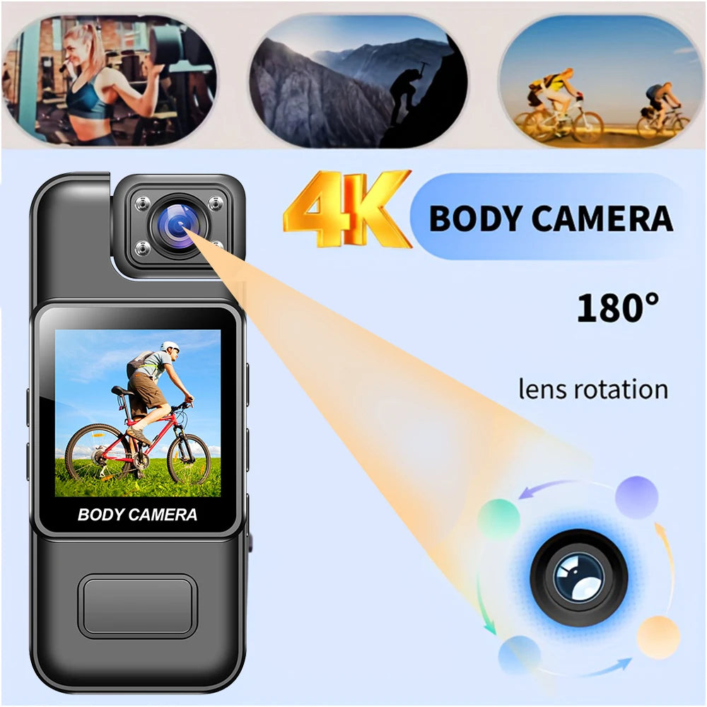 4K Ultra Hd Wifi Portable Body Camera Night Vision 180° Lens 8H Recording Motion Detection Mini Recorder For Cycling & Security