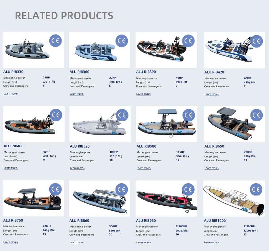 High-end 480 Aluminium Rib Inflatable Rigid Boat with Outboard Engine 1.2mm 8-Person for Fishing Lake Sports and Rowing