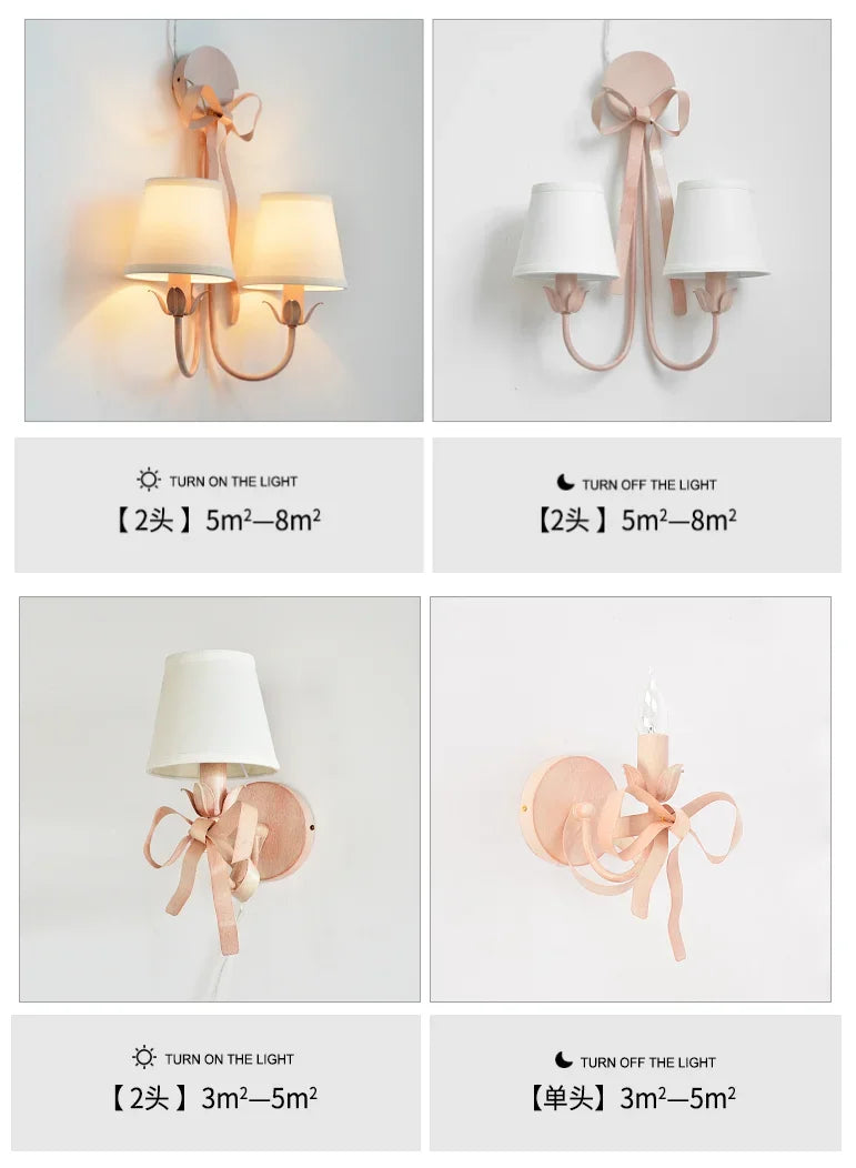 2025 Modern Simple Light Luxury E14 Bowknot Wall Lamp Living Room Bedroom Girl Princess Children Room Lights