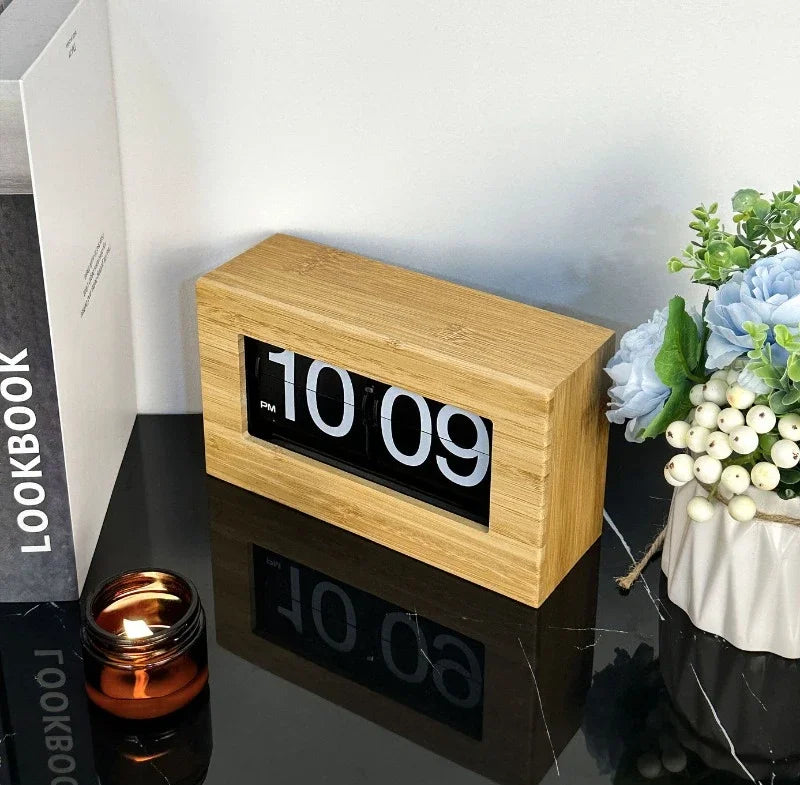 Table Clocks Aesthetic Mechanical Wooden Stylish Clocks Flip Page Digital Home Decor Table Bedside Clock Room Decorating Clock