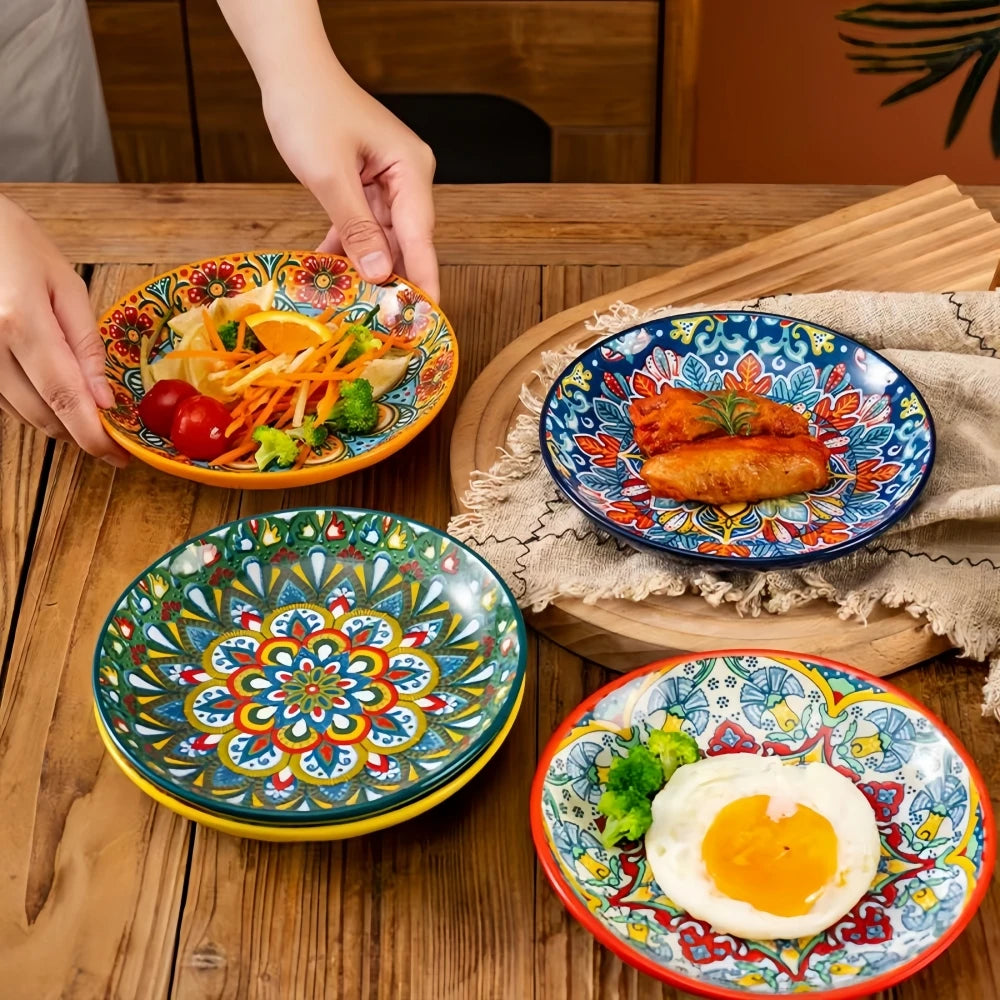 6.3-inch ceramic Bohemian style restaurant kitchen serving appetizer plates, fruit plates, salad plates, hotel bone plates