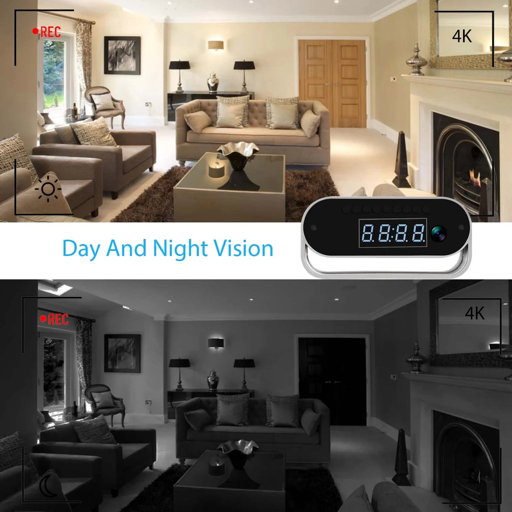 4K HD Camera Clock - Covert Surveillance Camera with WiFi, Night Vision, Motion Detection, Remote View, Recording, App, Battery
