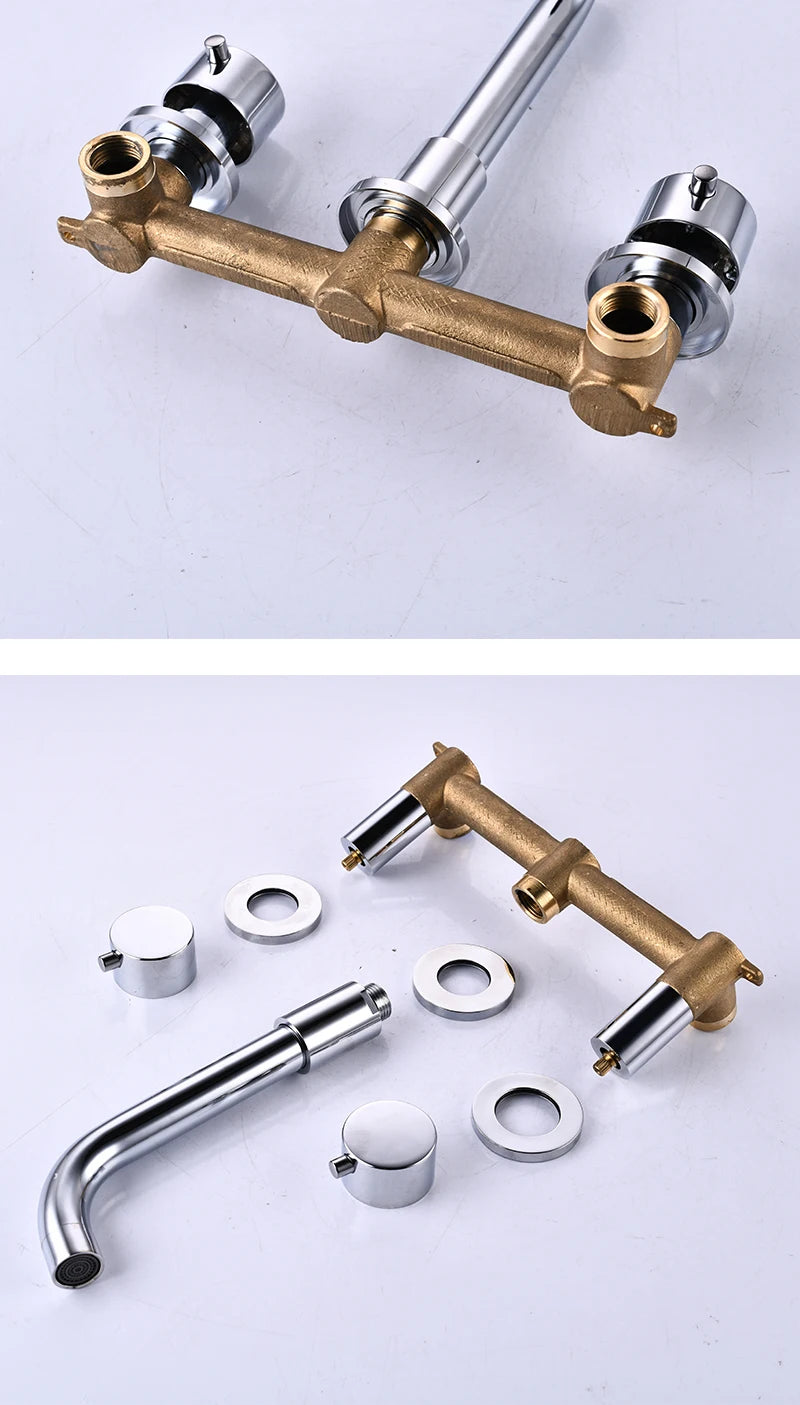 BAKALA Brass Matte Black Bathroom Sink Faucet Tap Hot Cold Wash Basin Water Swivel Spout Wall Mounted Bath Mixer