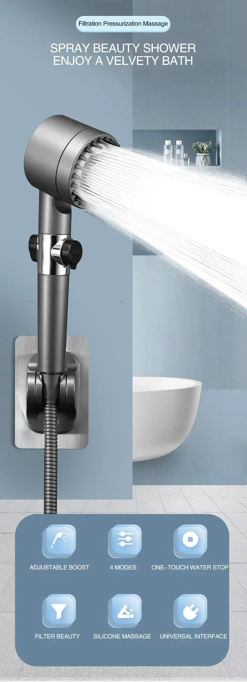 3 Modes Shower Head High Pressure Showerhead Portable Filter Rainfall Faucet Tap Bathroom Bath Home Innovative Accessories