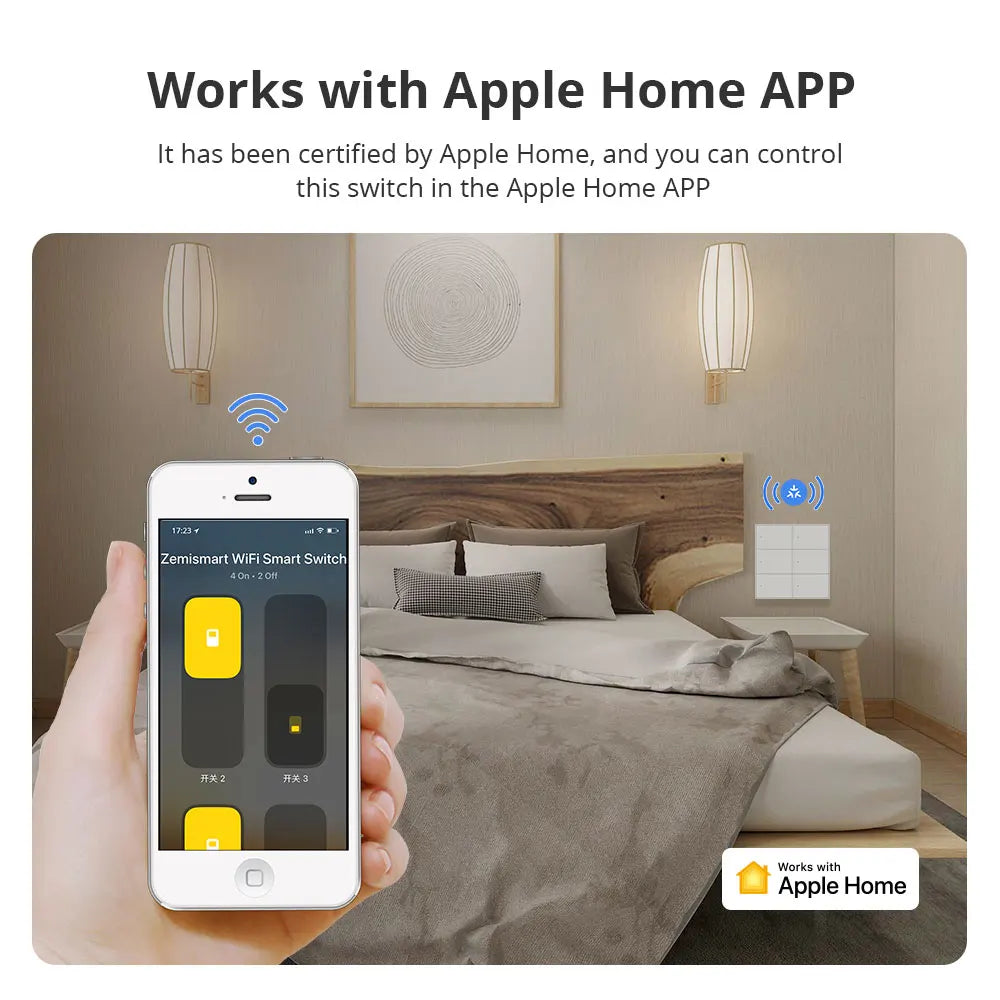 Zemismart Matter WiFi 6 Gangs Smart Wall Light Switch with Neutral 4x4 Push Button Switches SmartThings Homekit App