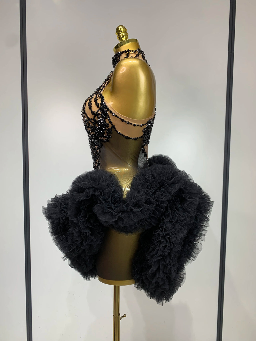 Luxury Women Sexy Sparkly Rhinestone Sleeveless Mesh See Through Bodycon Mini Birthday Dress Evening Party Performance Costume