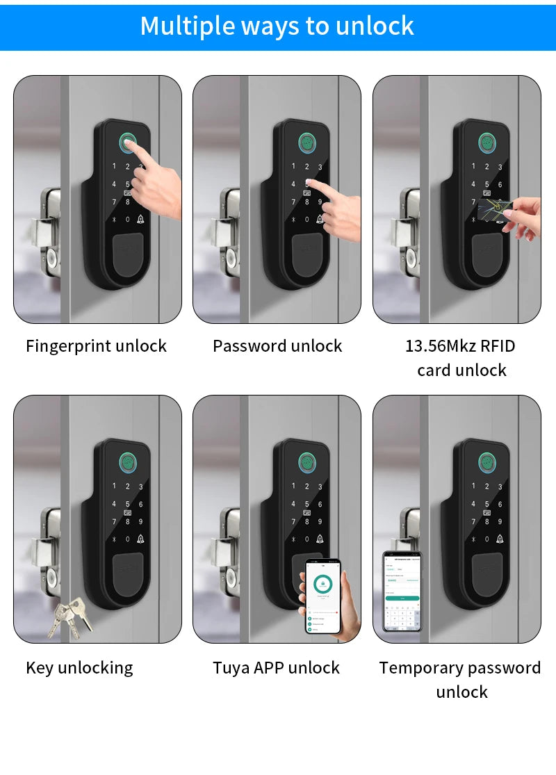 Support Tuya app Bluetooth app fingerprint intelligent door lock password RFID card wheel rim bolt lock electronic door lock