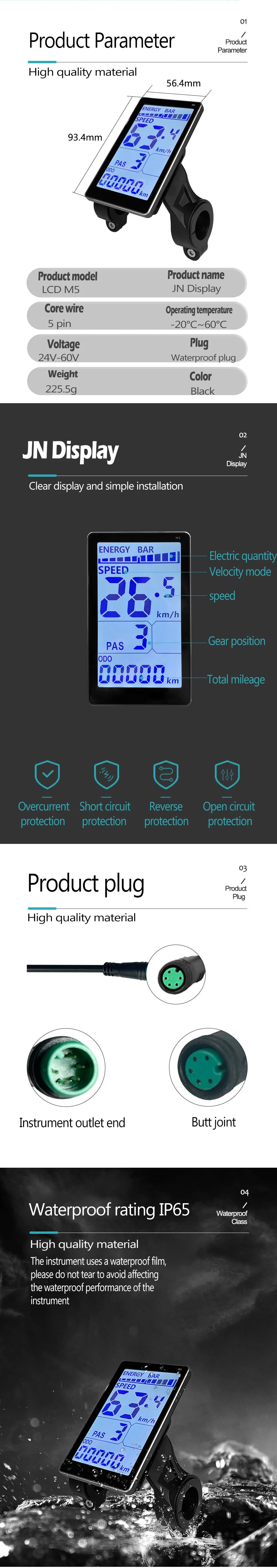 Electric Bike 30A Brushless Controller with SM Plug for 1000W Motor with LCD Display Panel S800 S830 E-scooter Meter Control UKC