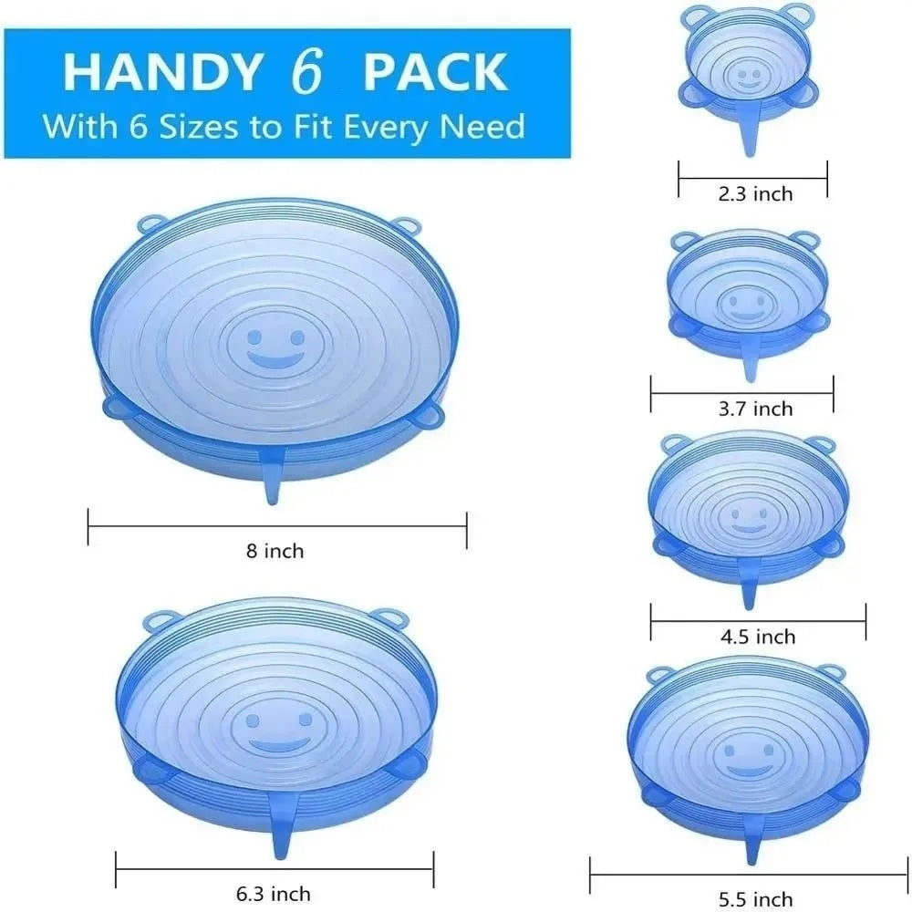 6PCS New Reusable Fresh-keeping Cover Kitchen Gadgets Stretch Silicone Lids Non-slip Bowl Cap