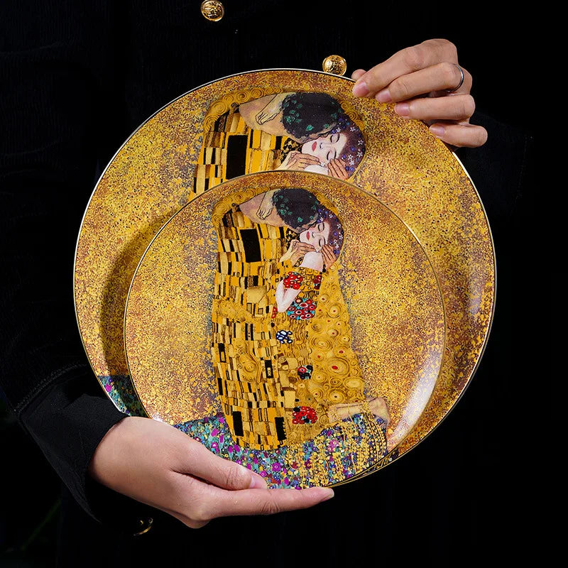 Klimt Kiss Bone China Dinning Plates Set Luxury Porcelain Plate for Dessert Steak Bread Cake Dish Home Party Tableware Gift