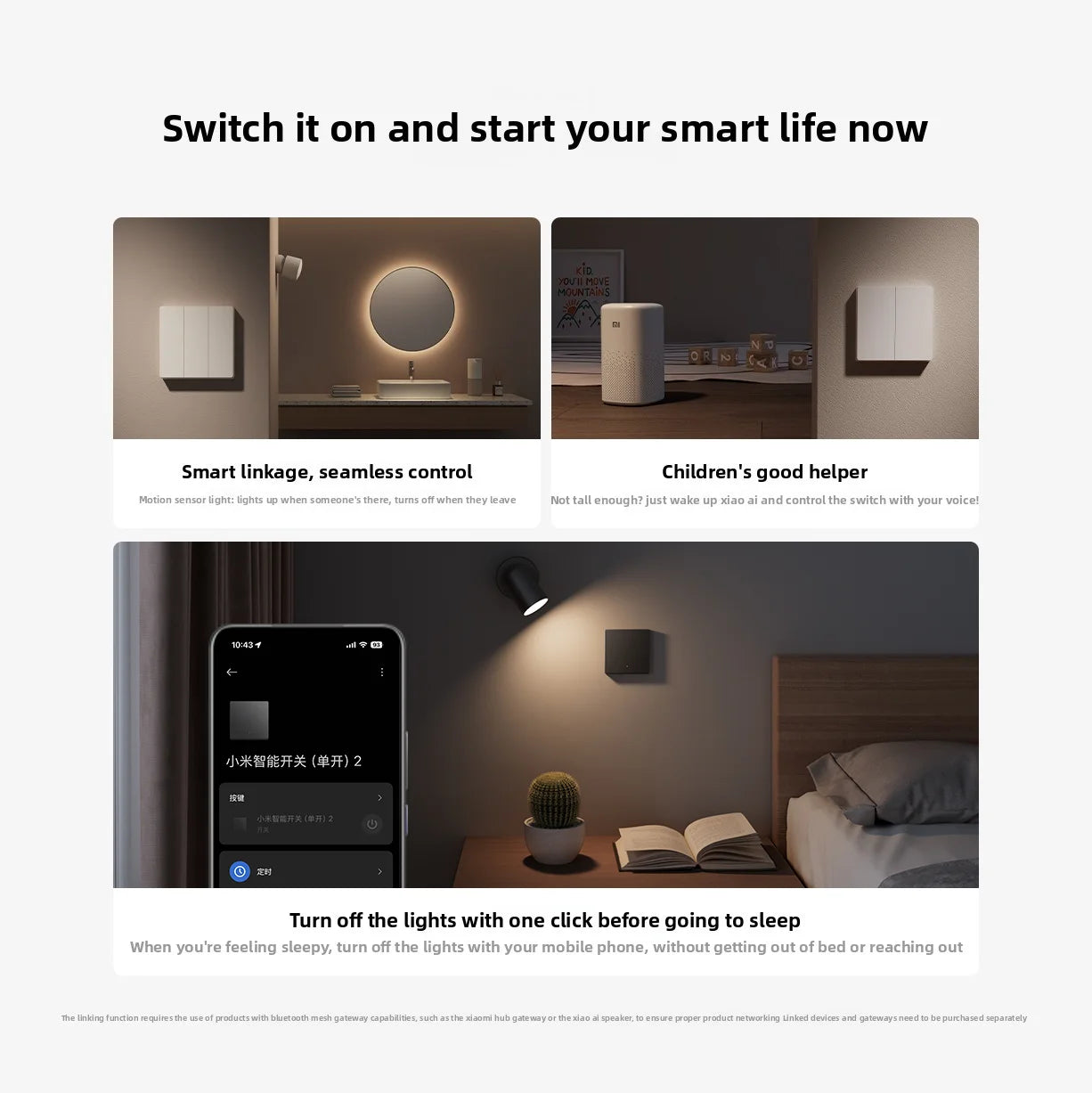 Xiaomi Smart Wall Switch Single Double Triple Key Dual Control Live&Neutral Line Work for Smart Light Mi home App