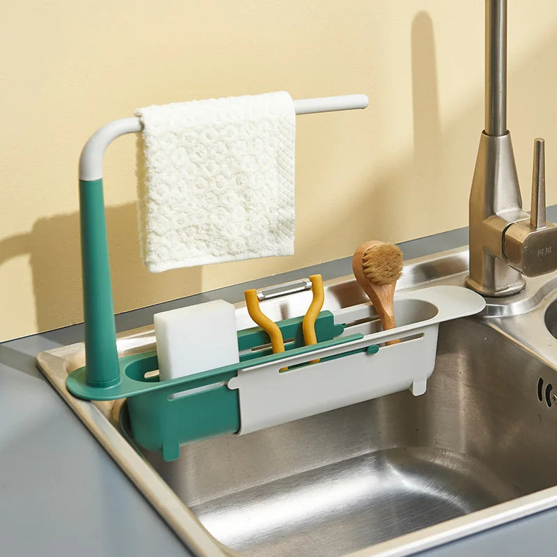 Kitchen Sponge Organizer With Drainer Multifunctional Telescopic Storage Rack Upgraded Adjustable Holder For Sink
