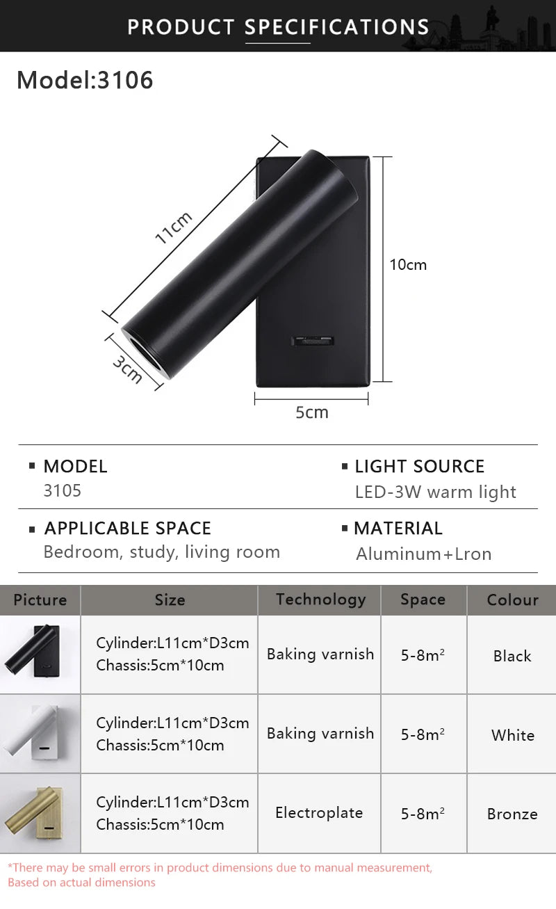 Modern LED Wall Lights Rotatable Adjustable Reading Lights Bedroom Bedside Living Room Study Room Household Lighting Fixtures