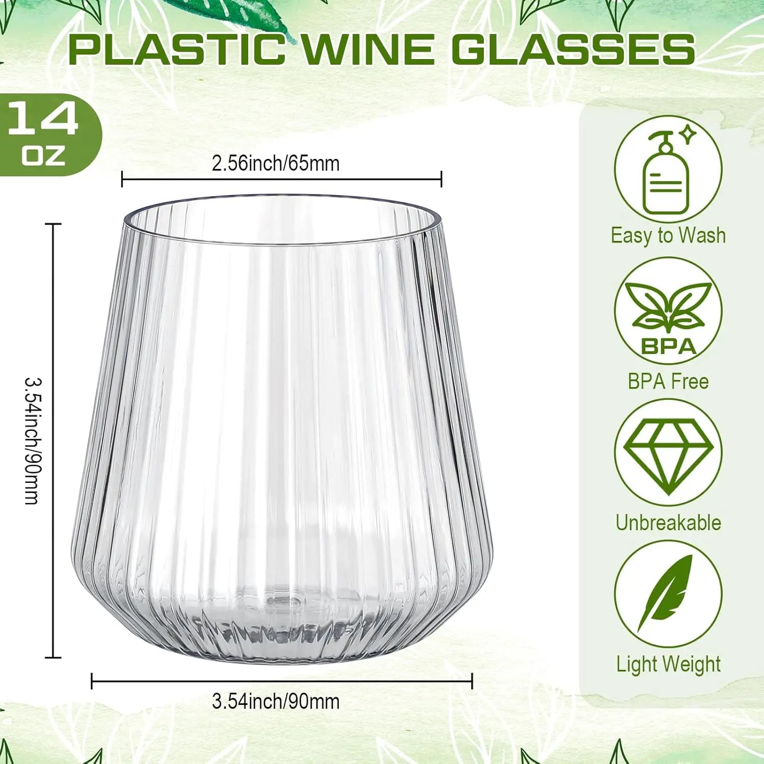 12-48Pcs 14oz Plastic Ribbed Wine Glasses Disposable Stemless Wine Glasses Plastic Cocktail Glasses for Party Unbreakable