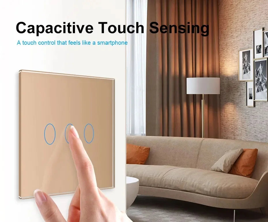 New Livolo US/AU Fashion Electrical Touch Screen Switches 1 Gang 2 Way Wall Light Switch Tempered Crystal Glass Panel,110V-240V