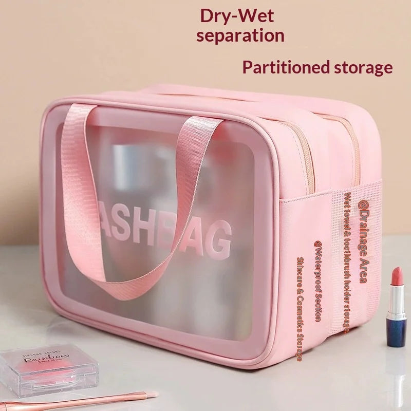 Homefish Large capacity transparent dry wet separation double-layer washbag frosted travel portable handheld bath storage bag