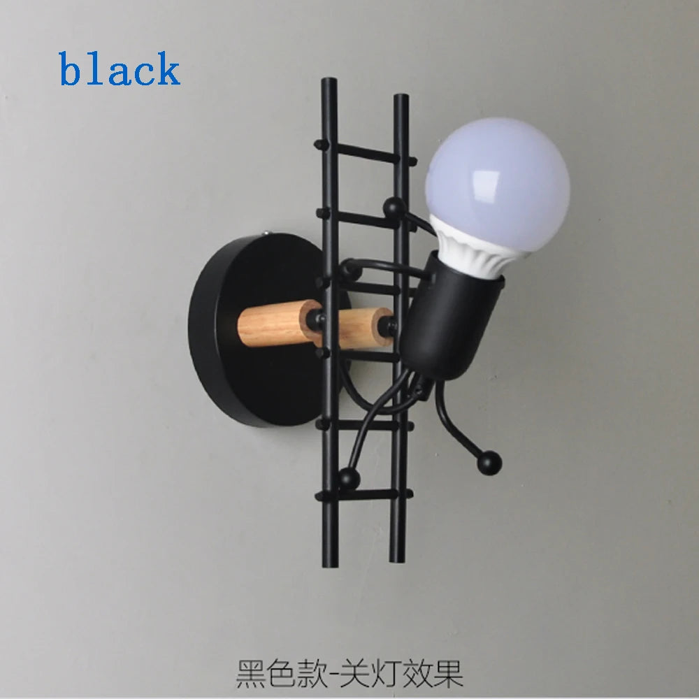Modern LED  Wall Lamp Nordic Cartoon Doll Wall Lights  American Creative Metal Robot Sconce for Kids Baby Room Living Bedroom