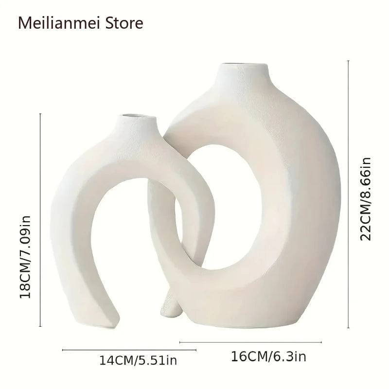 Hollow Nordic Modern Ceramic Vase Set of 2 for Modern Home Decor Modern Hollow Vases for Living Room Bookshelves Home Decoration