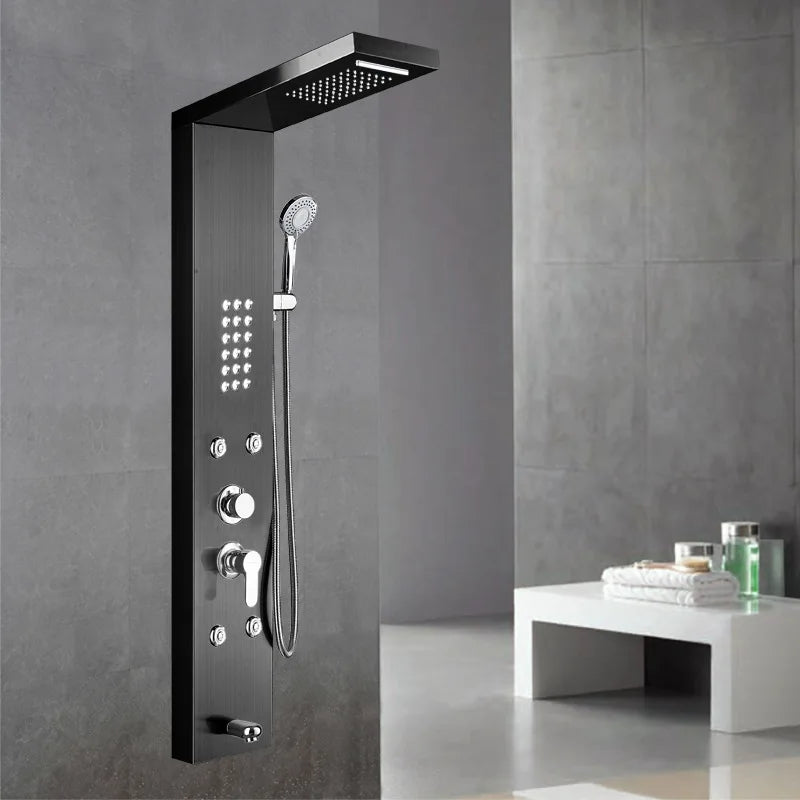 Hot Sale Luxury Black Color  Led Smart Rain Shower Head Bathroom Stainless Steel Wall Mounted Waterfall Shower Panels