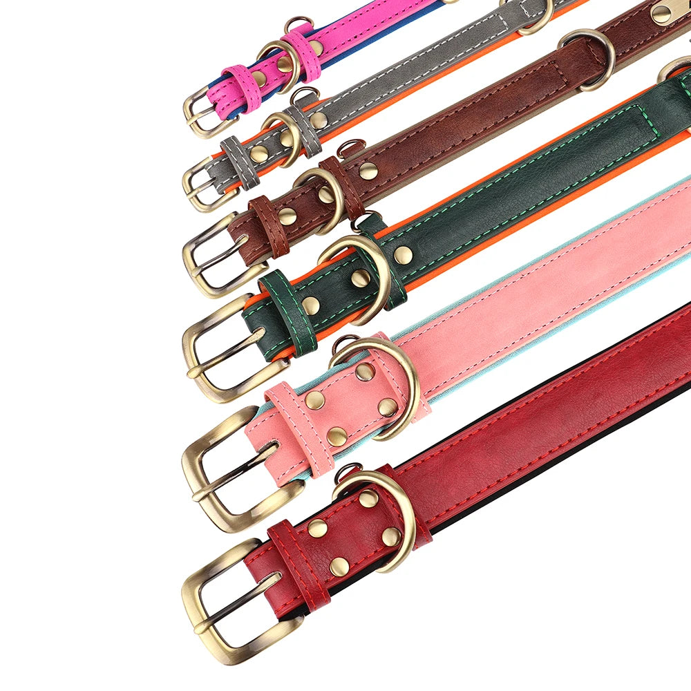 Free Custom Dog Collar Soft Padded Dogs Collars Personalized PU Leather Pet Necklace Adjustable for Small Medium Large Dogs Pug