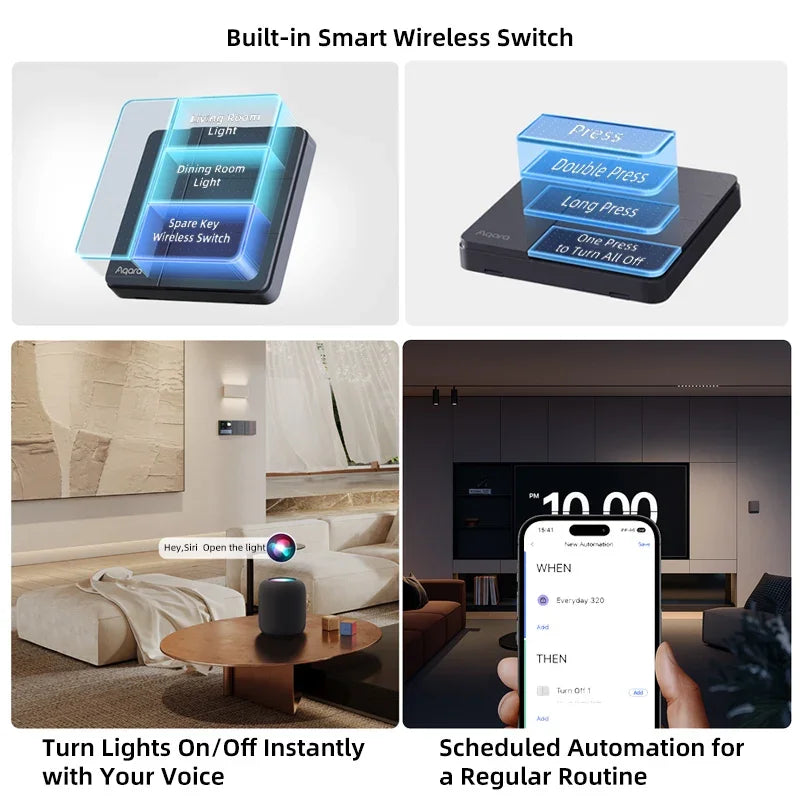 Aqara Z1 Smart Wall Switch ZigBee 3.0 More Control Switch Single Live/Neutral Wire Key Light Button for Smart Home HomeKit APP