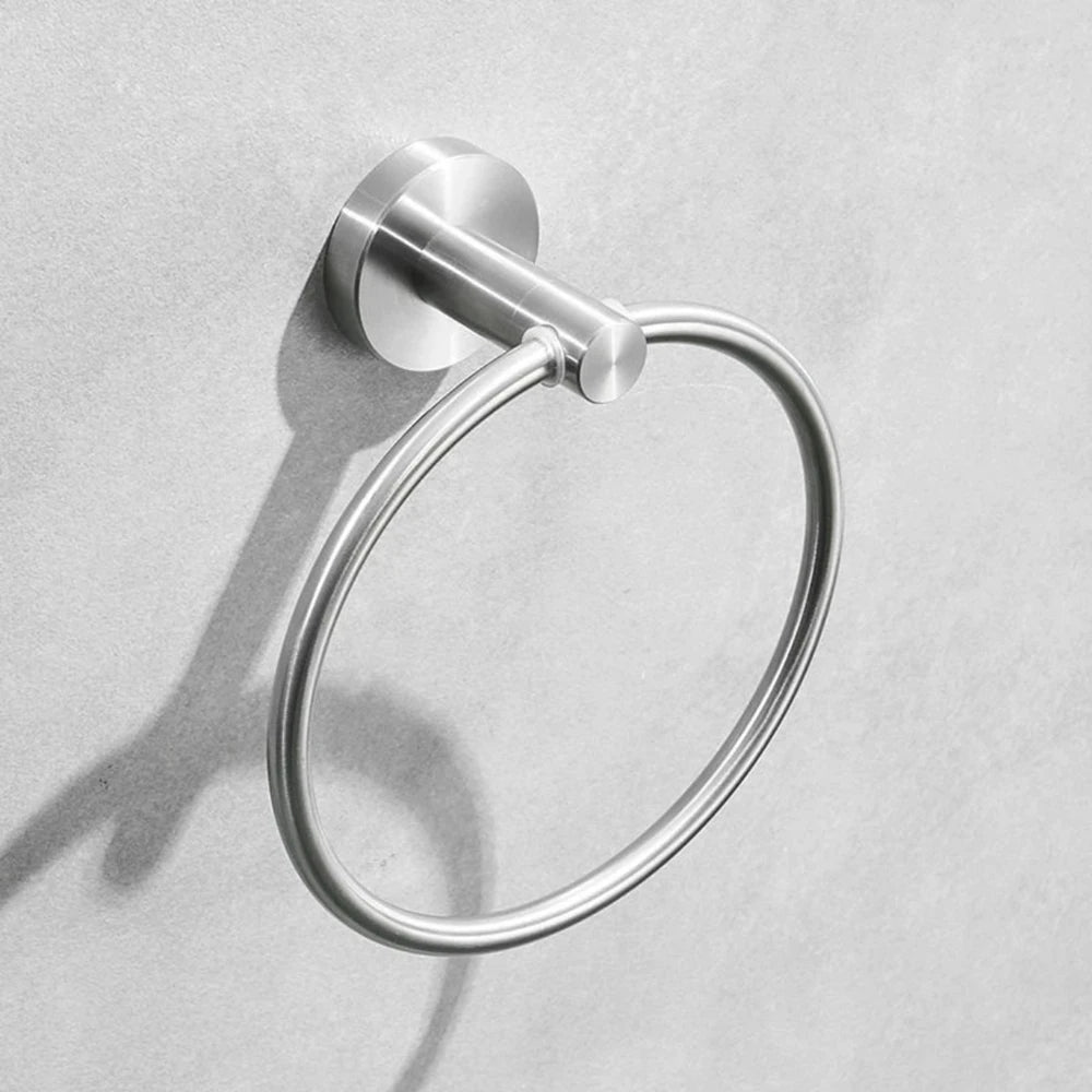 Black/Brushed Gold Stainless Steel Towel Ring Wall Hanging Round Towel Holder with Drill Hole Bathroom Storage Rack Accessory