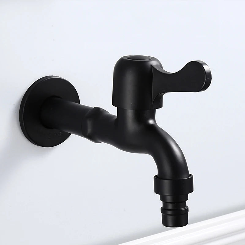Faucets Black Brass Wall Mounted Bathroom Corner Washing Machine Cold Water Faucet Outdoor Garden Bibcock Toilet Mop Pool Taps