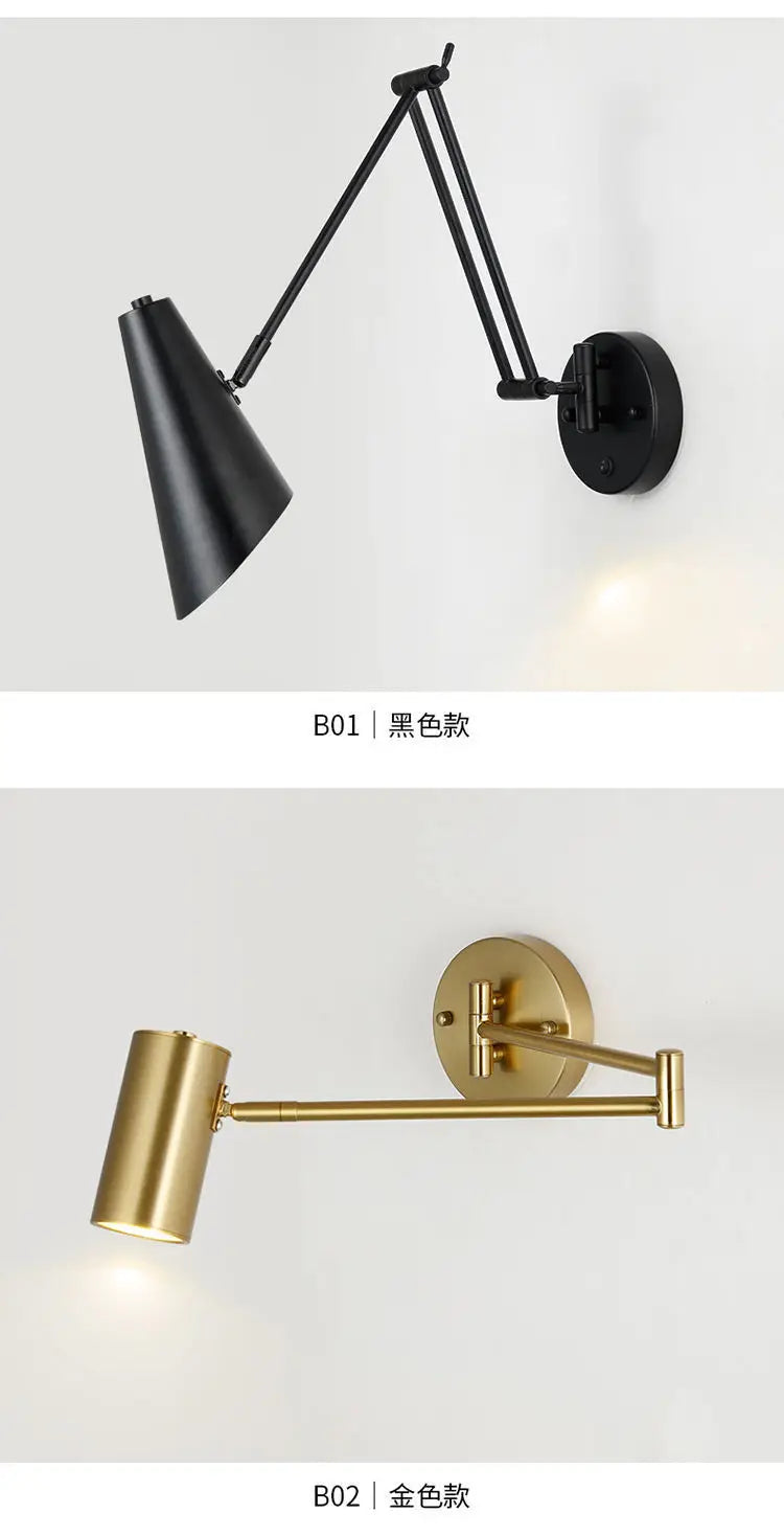 Modern Bedroom LED Wall Light Touch Sensor Switch White Black Gold Long Pole Arm Folding Bed Head Wall Reading Wall Light