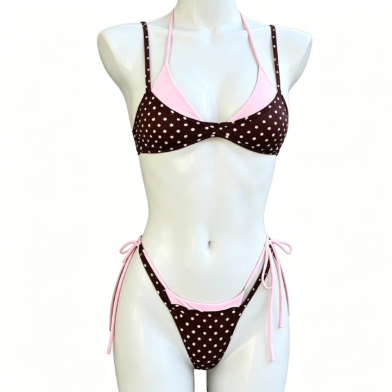 2026 Bikini Gathering Women's Swimsuit Sexy Neck Splicing Swimsuit Summer Beach Wear