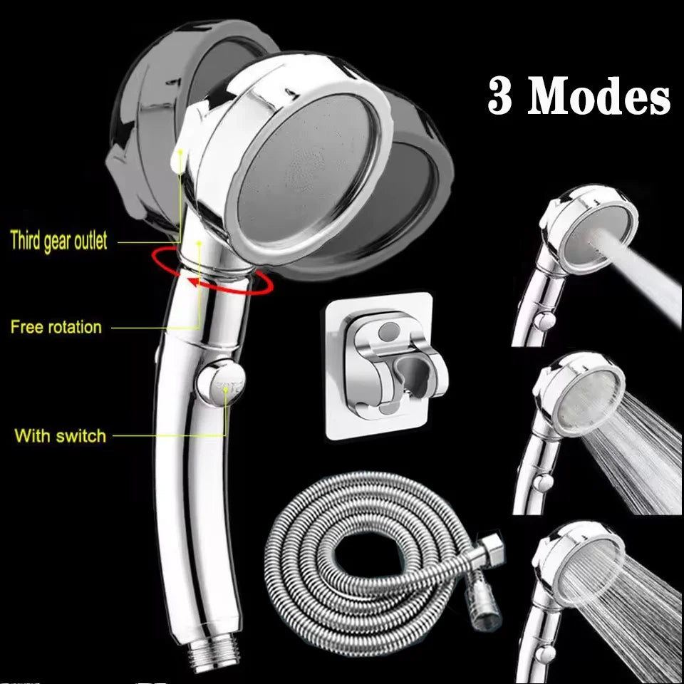 High Pressure Shower Head Set With Hose and Holder Silver 3 Modes Large Flow Rainfall Handheld Shower Faucet Bathroom Accessoies