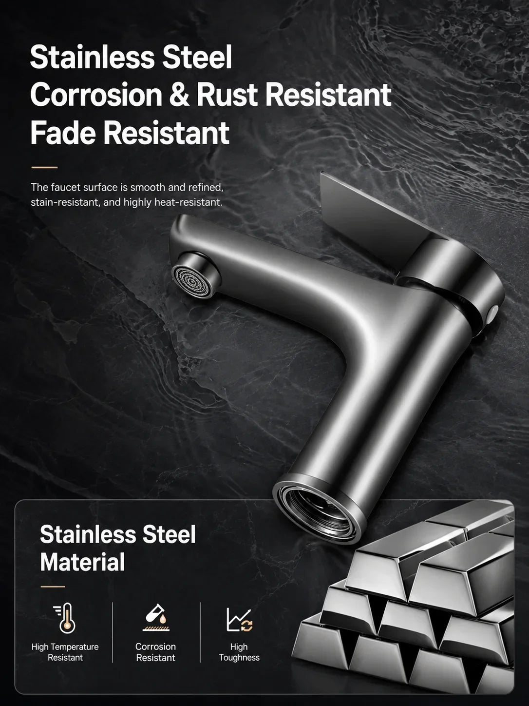 304 Stainless Steel Bathroom Sink Faucet Hot Cold Mixer Tap Single Handle Washbasin Faucet for Vanity
