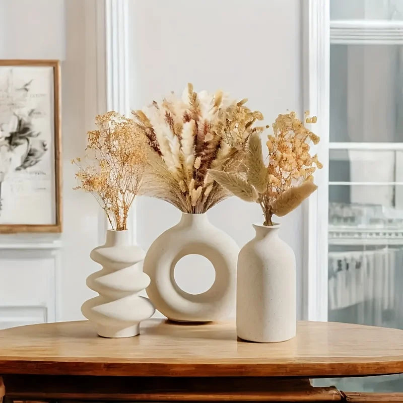 Set of 3 White Ceramic Bohemian Vase Set, Creative home decoration vase ornaments, Wedding home living room Bedroom decoration