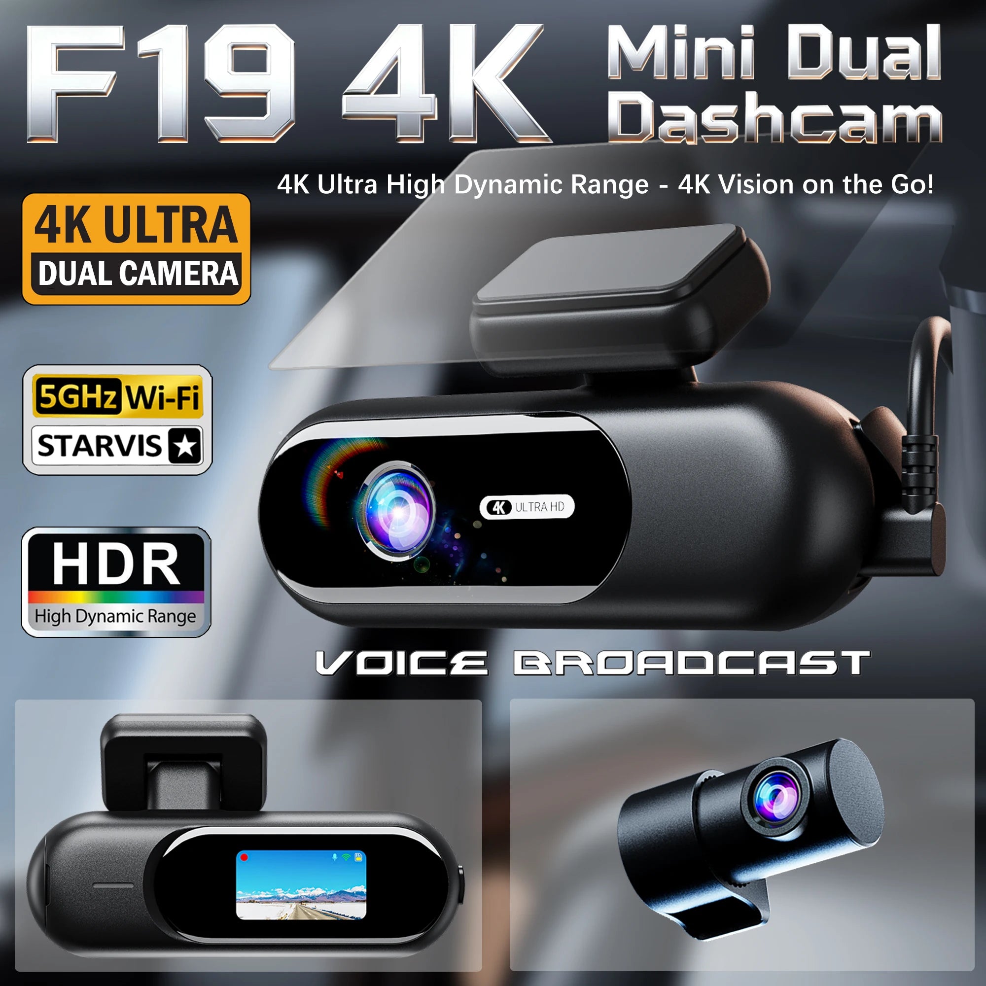 Dash Cam for Cars 4K UHD Recording Front Rear Car Camera HDR Night Vision Recorder Built in Wi-Fi 24H Parking Mode APP Monitor