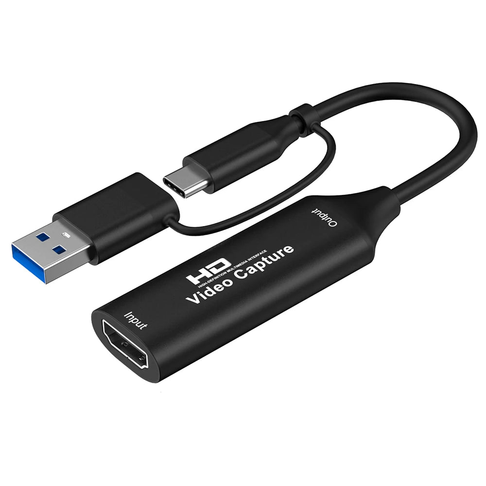 1080P Capture Card 4K HDMI-compatible to USB-A/USB-C USB2.0 Capture Video Audio Recording for OBS Studio PotPlayer QT Player