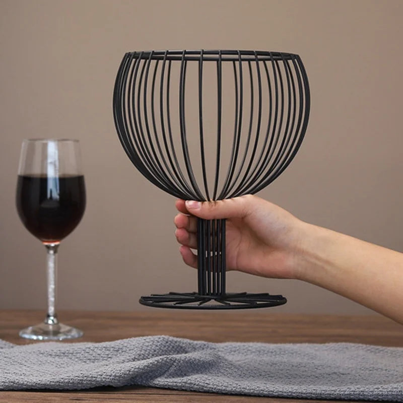 Wine Glass Decor Fruit Basket Wire Basket Snacks Candy Storage Fruit Container Basket Wine Glass Cork Holder