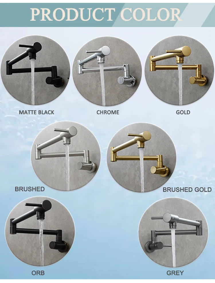 Brass Pot Filler Tap Wall Mount Foldable Kitchen Faucet Single Cold Single Hole Sink Tap Rotate Folding Spout Chrome Gold Black