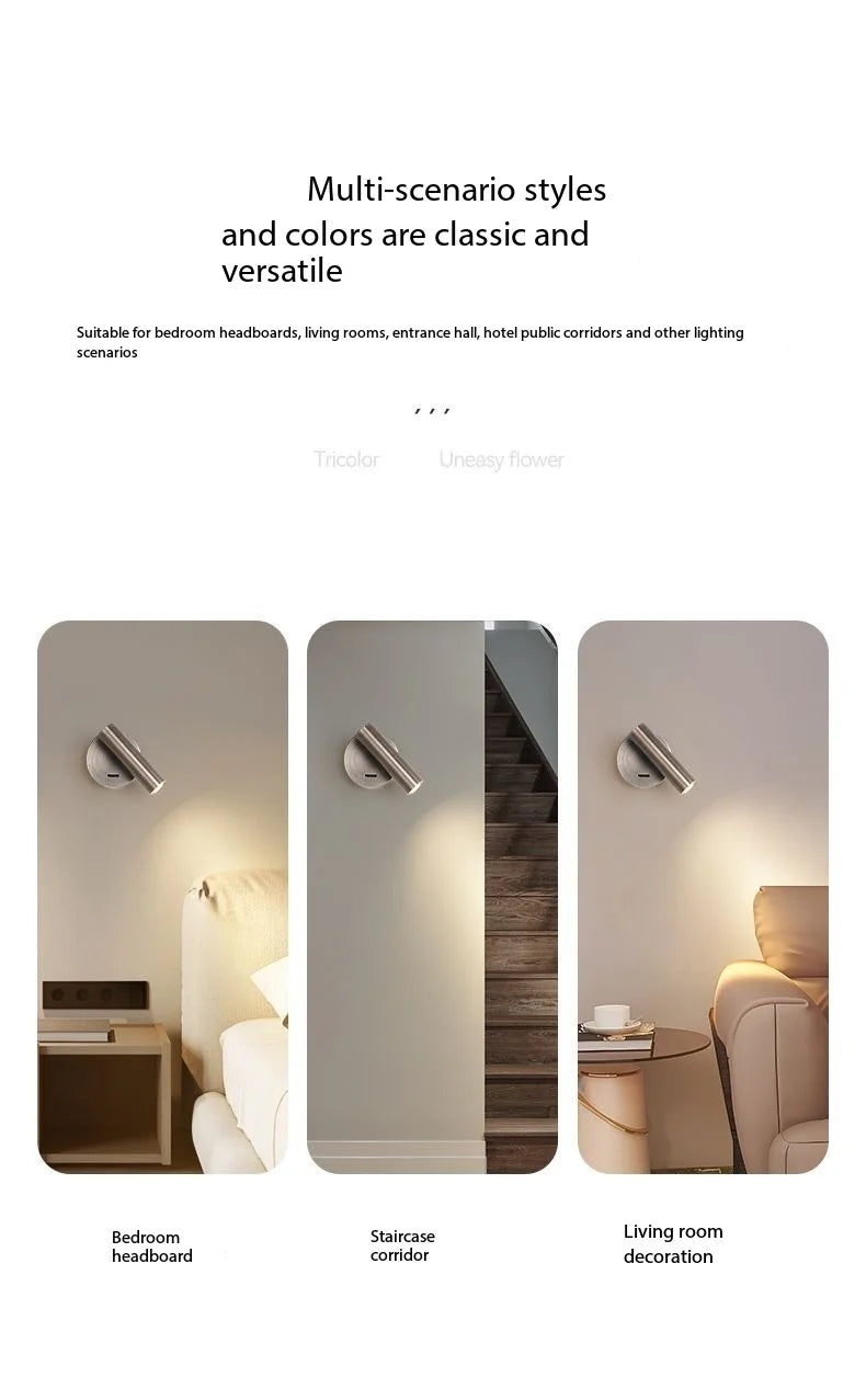 Modern LED Wall lights Rotatable Adjustable Reading Lights Bedroom Bedside Living Room Study Room indoor home Lighting Spotlight